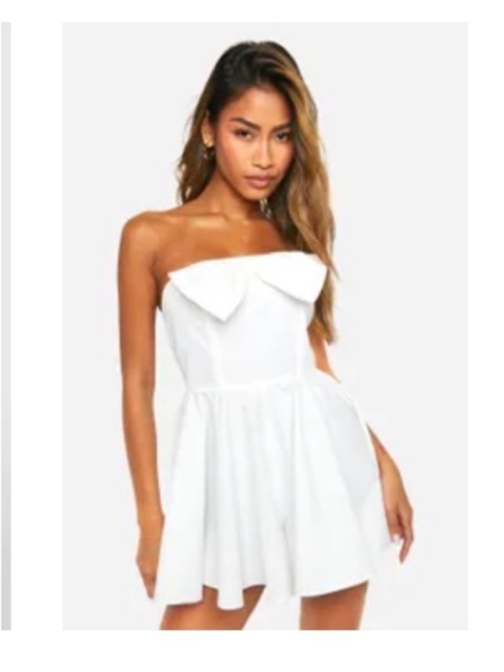 Boohoo White Strapless Bow Front Romper